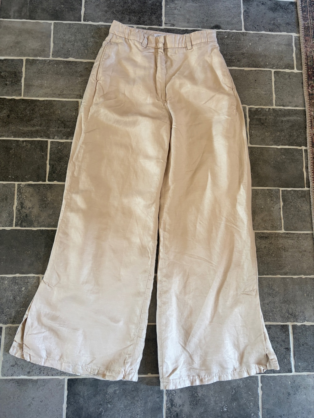 Anine Bing linen blend silky trousers pants cream size 24